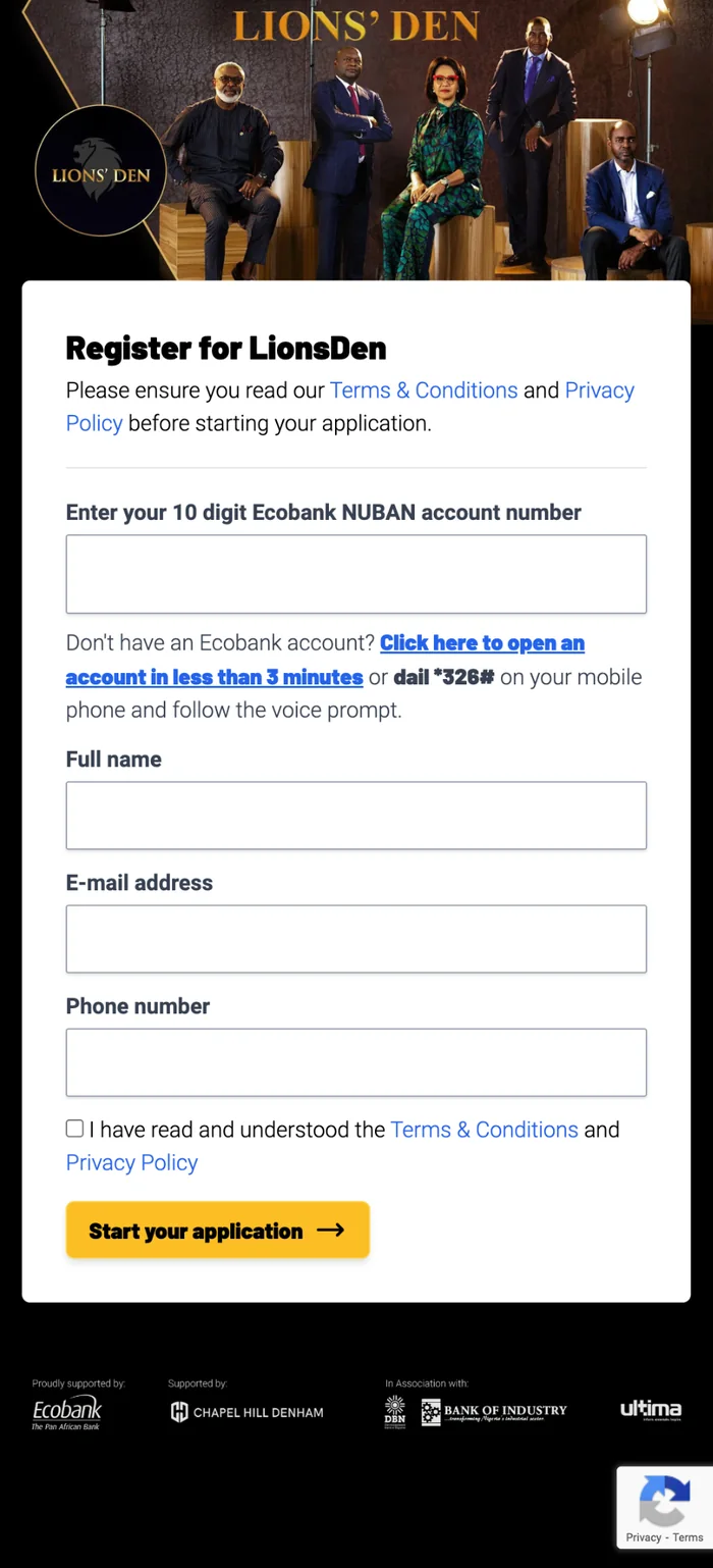 The same application portal on a phone, in a single column