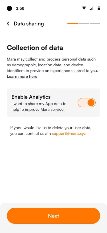Data sharing step with the analytics switch on