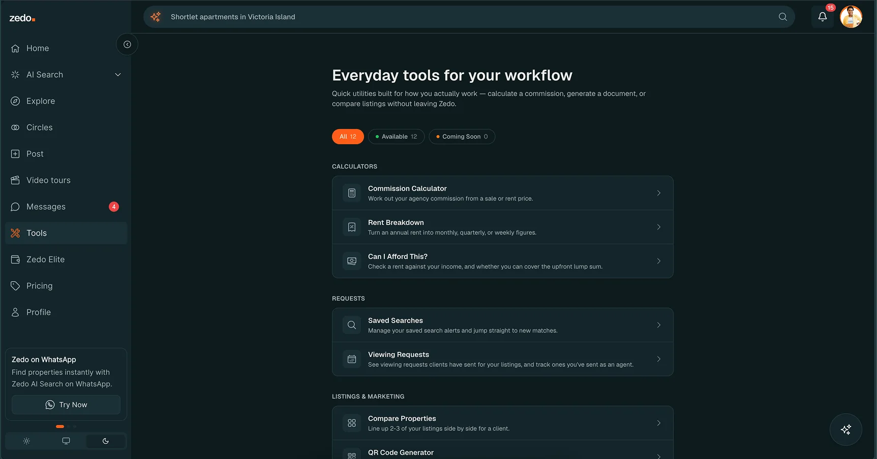Zedo Tools: calculators, requests, listings and marketing tools, and document generators